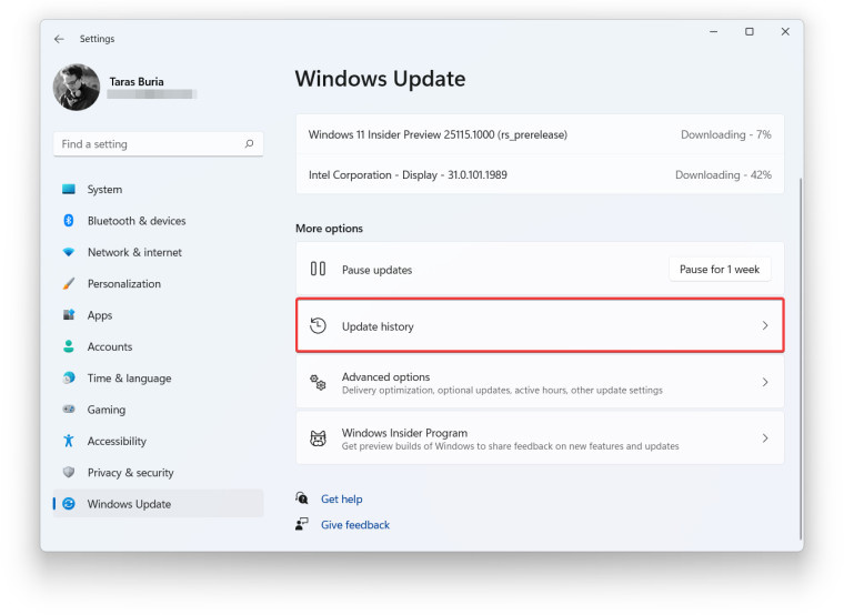 显示如何卸载 Windows 11 更新的 Windows 设置应用