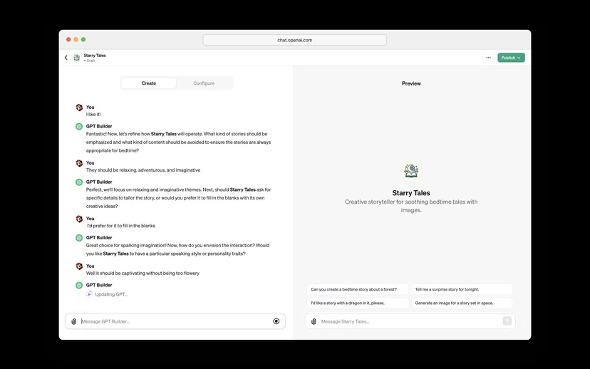 Builder界面 源：OpenAI